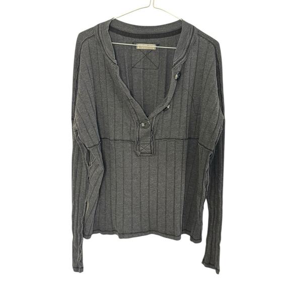 WE THE FREE PEOPLE In The Mix Henley Top Boxy Oversized Ribbed Slouchy Size M - Picture 2 of 10